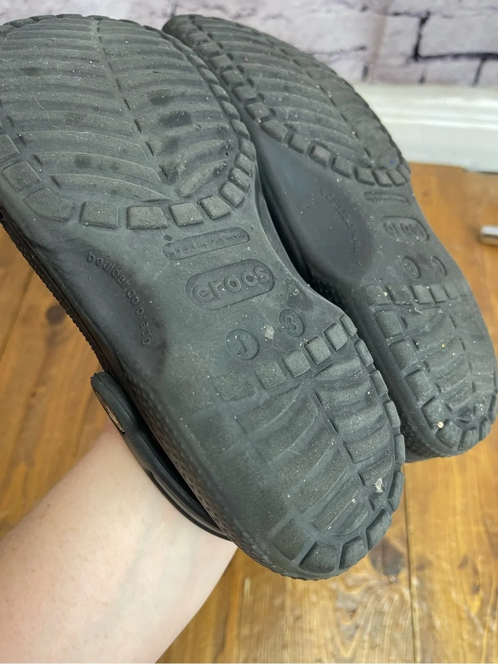 Crocs black foam clogs kids size 3